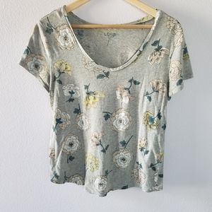 10/$10 Loft Floral Print Tee Heather Grey 100% Cotton